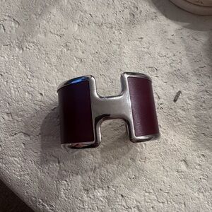Hermes Silver and Burgundy Olympe Leather Cuff bracelet